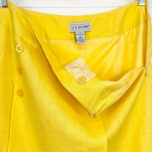 J.G. Hook Sunny Yellow 100% Linen Sailor Button Lined A Line Skirt - Picture 13 of 16